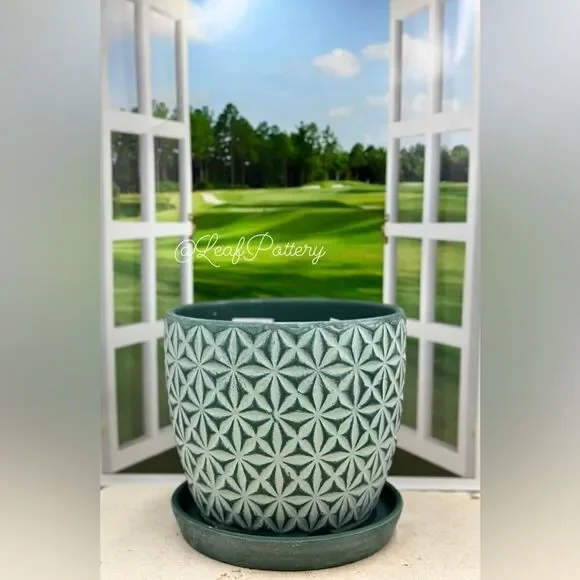 Martha Green Clay Planter Pot with Saucer Attached - Picture 6 of 9